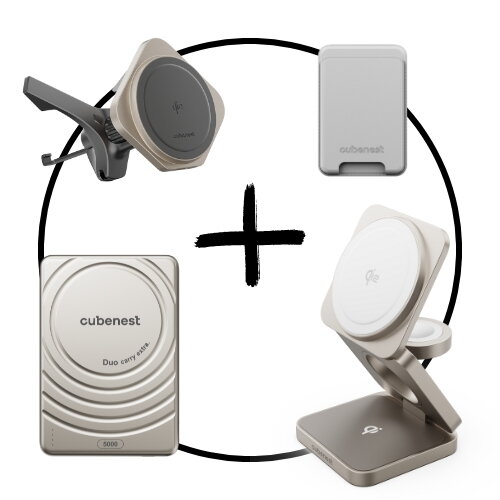 Akční set 4PACK - Qi2 MagSafe nabíječka 3v1 + Qi2 MagSafe nabíječka do auta + MagSafe powerbanka SlimDuo + MagSafe peněženka